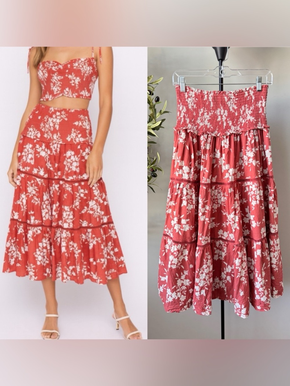 House of Harlow 1960 Floral Linen Blend Midi Skirt